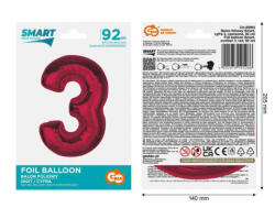 GoDan Balon folie sub forma de cifra, rosu, 92 cm GD1941-3 Baloane folie Tip Cifra 3 (GD1941-3)