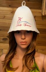 Sauna Cool Fehér filc szaunasapka Lady Sauna hímzéssel