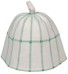 Sauna Special Kockás szaunasapka gyapjú, világos szürke, zöld varrással