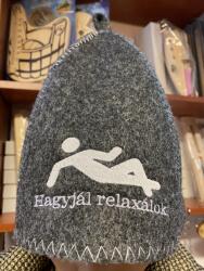 Sauna Cool Filc szaunasapka "Hagyjál relaxálok! " feliratú hímzéssel szürke színben