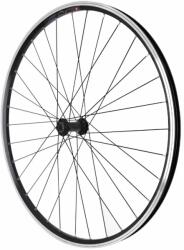 VELOX M240 700x35C első trekking kerék, fekete erősített alu, Miche Magnum fekete agy, speciális bérlői gyorskioldó (duplafalú peremes felni, rozsdamentes küllők), 19C felni, 32 küllő VELOX Bicikli alkatrés