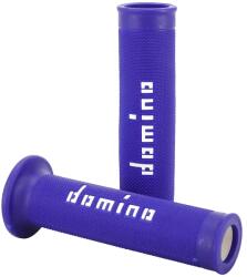 Domino A010 motorkerékpár markolatpár, kék-fehér, nyitott végű, 120-125 mm Domino Bicikli alkatrészek Kerékpár alkatrészek Kerékpár kormányszalagok és markolatok