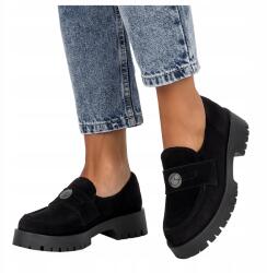 Casu Mokaszin Fekete Bőr Női Platform Kényelmes Díszítéssel Divatos R 39 (7103650000390)