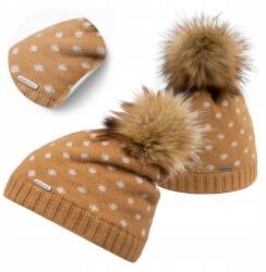 Brødrene Téli Női Sapka Brodrene Camel Pöttyös Pomponos Polár béléssel (Stylowe Czapki Damskie Ciepłe z Polarem)