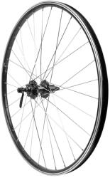 VELOX hátsó VTC kerék 700x35 - 28" M260, fekete, megerősített, SHIMANO DEORE fekete agy, 9-10 sebességes kazettához, bérlésre kialakítva (duplafalú felni, szegecsekkel), 19C felni, 32 fekete küllő, 140 kg t
