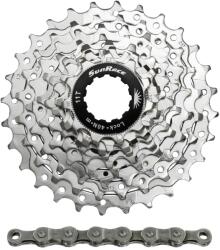 SunRace R91 9 sebességes kazetta és lánc szett, 11-28 fog, Shimano kompatibilis, nikkel (dobozban) (11, 12, 13, 14, 16, 18, 21, 24, 28) SUNRACE Bicikli alkatrészek Kerékpár alkatrészek Bicikliláncok