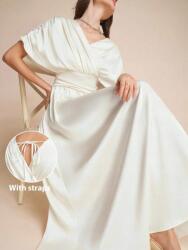 Shein EC24108 Shein Szatén Ruha Maxi Ekrü Fodros (2) M