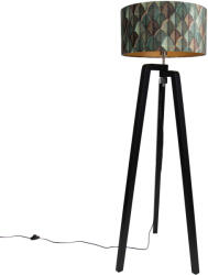 QAZQA Állólámpa fekete háromlábú levélmintás lámpabúrával és arany belsővel 50cm - Puros (111212)