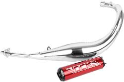 Voca Racing VOCA CHROMED 50cc motorkerékpár kipufogó Minarelli 50 AM6, Beta 50 RR-Rieju 50 RS3, RS2, RS1, MRT, SMX, RMX, RR-Peugeot 50 XPS, XP6-MBK 50 X-Power, X-Limit-Yamaha 50 TZR, DTR (alsó felfogatás - piros 