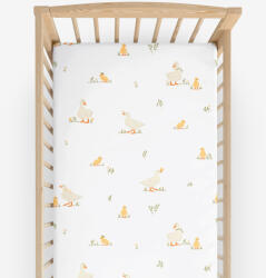 Goldea húsvéti gyermek körgumis pamut lepedő kiságyba - kacsák 60 x 120 cm