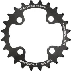Stronglight MTB lánckerék 24T, 64 mm, 2x10 belső, fekete, 4 karos, SRAM XO+SHIMANO (kivéve XT-XTR), menetes furat nélküli, 3, 5 mm vastag STRONGLIGHT Bicikli alkatrészek Kerékpár alkatrészek Kerékpár lánctányérok