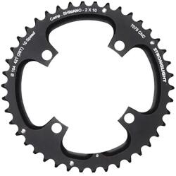 Stronglight lánctányér MTB-hez, Ø104 mm, 4 karos, dupla, 42 fog, Ø104 2x10, külső, fekete, 10 sebességes, Shimano kompatibilis (kivéve XT-XTR), menetes furat nélkül STRONGLIGHT Bicikli alkatrészek Kerékpár alkatr
