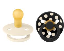 BIBS - Set 2 suzete Colour Studio Collection Polka Dots, tetina rotunda, 0 luni+-Ivory/Black