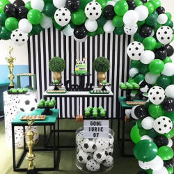 Procart Kit aranjament baloane petrecere, tematica Fotbal, 90 bucati, accesorii prindere, alb, negru, verde (584517)