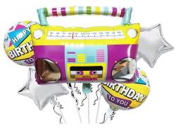 IDei Aranjament Happy Birthday tematica retro, balon casetofon, dimensiune 59 x 57 cm, folie metalizata (BSM057935)