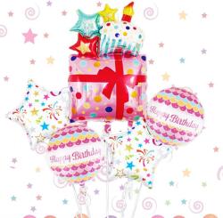IDei Aranjament baloane Happy Birthday, 5 piese folie aluminiu, roz (BSM063869)