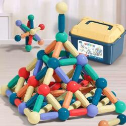 Procart Set magnetic de constructie pentru copii, 136 piese multicolor, cutie depozitare, 2.9-8.6 cm (617693) Jucarii de constructii magnetice