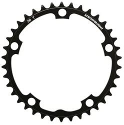 Stronglight 3726404152746029 országúti lánctányér, 5 karos, 38T, Ø130 mm, belső, duralumínium, fekete (SHIMANO 8-9 sebességes típus) STRONGLIGHT Bicikli alkatrészek Kerékpár alkatrészek Kerékpár lánctányérok