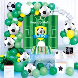 Procart Kit aranjament baloane Fotbal, fundal Happy Birthday, latex si folie de aluminiu, 59 piese (640067)