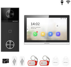 Hikvision KIT videointerfon Smart pentru o familie, Rj45 + Wi-Fi 6, PoE, Card, Tag, monitor 7 inch negru, - HIKVISION DS-KIS6114-BS (DS-KIS6114-BS)