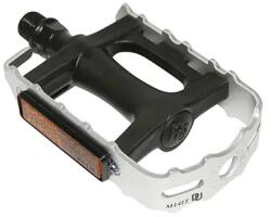NEWTON MTB lapos pedál, műgyanta, fekete, alumínium test, ezüst, 9/16" csapágyas (pár) NEWTON Bicikli alkatrészek Kerékpár alkatrészek Kerékpár pedálok