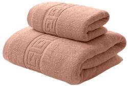 Ralex Pucioasa Set 2 prosoape baie 70x140 cm si 50x90 cm Bumbac 100%, Greek Border 500 grame/mp, Roz Caramiziu Prosop