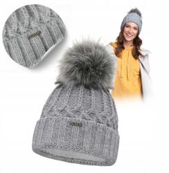 PaMaMi Női téli meleg sapka melegítővel Szürke pomponnal PaMaMi Divatos (Modna Czapka na Jesień i Zimę Damska)