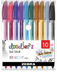 Zebra Zseléstoll készlet, 0, 33 mm, kupakos "Doodler'z Glitter", 10 csillogó vegyes szín (TZ02619)