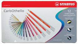 STABILO Pasztell ceruza készlet, kerek, fém doboz "CarbOthello", 12 különböző szín