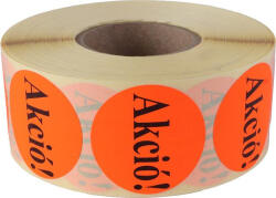  Etikett, 38 mm kör, "AKCIÓ" felirattal, 1000 etikett/tekercs, piros