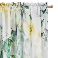 Flying Függöny fehér, sárga virágokkal 250x145cm Wave szalag (L546)