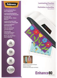 Fellowes Meleglamináló fólia, 80 mikron, A3, fényes, öntapadó, 100 db