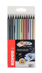 Kores Színes ceruza készlet, háromszögletű "Kolores Style Metallic", 12 metál szín