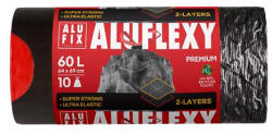 Alufix Szemeteszsák, zárószalagos, 60 l, 10 db, 64x69 cm, 33 "Aluflexy", fekete