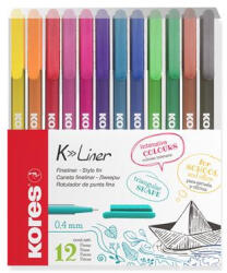 Kores Tűfilc készlet, 0, 4 mm "K-Liner", 12 különböző szín