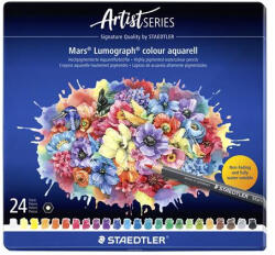STAEDTLER Akvarell színes ceruza készlet, hatszögletű, fémdobozos "Mars® Lumograph® 104", 24 különböző szín (TS104M24)