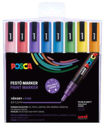 uni Dekormarker készlet, 0, 9-1, 3 mm "Posca PC-3ML", 8 különböző csillogó szín