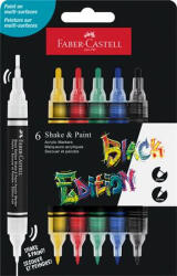 Faber-Castell Dekormarker készlet, 1, 0/3, 0 mm, kétvégű, akril "Shake&Paint", 6 különböző szín (TFC285507)