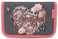 Belmil Tolltartó, klapnis, cipzáras "Bloomy Blossom", szürke-rózsaszín, szív