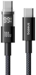 Baseus DISPLAY II adatkábel (Type-C - Type-C, 100W, gyorstöltő, cipőfűző, LED kijelző, 100cm) FEKETE (P10382702121-00)