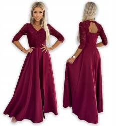Numoco Amber elegáns hosszú maxi ruha csipkés nyakkivágással Bordó L (309-9-L)