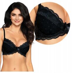 Róża Klasszikus Push-Up Melltartó Merevítővel, Csipkés Lagerta Fekete 80C