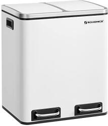 SONGMICS Konyhai szemetes, 2 x 15 literes acél szemetes, lépcsős szemetes belső vödrökkel és fogantyúkkal, puha záródással, szagszigeteléssel, fehér (LTB30WT)
