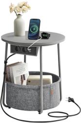 VASAGLE Kerek dohányzóasztal usb töltő porttal, kis asztal aljzattal, szürke-palaszürke (LET228G02) - vasbutor