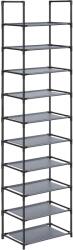 SONGMICS 10 szintes cipőtartó, cipőállvány, 45 x 28 x 173 cm, fém váz, szürke (LSH010G01) - vasbutor