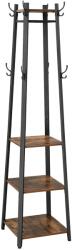 VASAGLE Álló fogas, rusztikus stílusú kabáttartó 3 polccal, barna és fekete (LCR80X) - vasbutor
