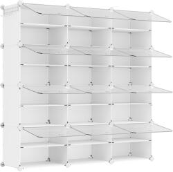 SONGMICS Moduláris cipőtároló szekrény, 12 rekeszes, fehér műanyag-acél kerettel (LPC040WZ02)