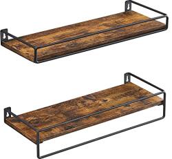 VASAGLE Lebegő polc, 2 darabos fali polc akasztóval, rusztikus barna és fekete (LWS441B01)