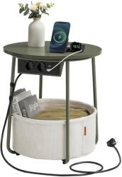 VASAGLE Kerek dohányzóasztal usb töltő porttal, kis asztal aljzattal, erdőzöld és krémfehér (LET228C05)