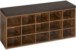 VASAGLE Cipőtartó pad, tárolós pad párnázott ülőfelülettel 30 × 105 × 48 cm, rusztikus barna színben (LHS15BX)